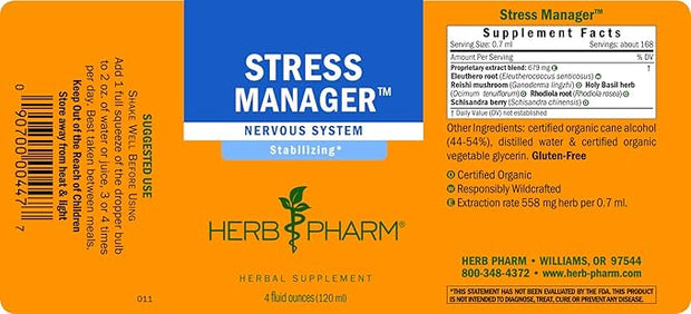Herb Pharm Stress Manager Liquid Herbal 4 Ounce