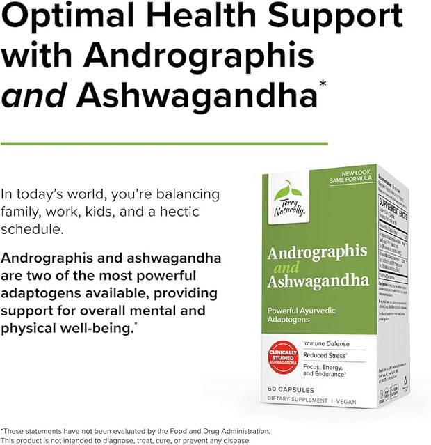 Terry Naturally Andrographis and Ashwagandha 60 Capsules 60 Servings