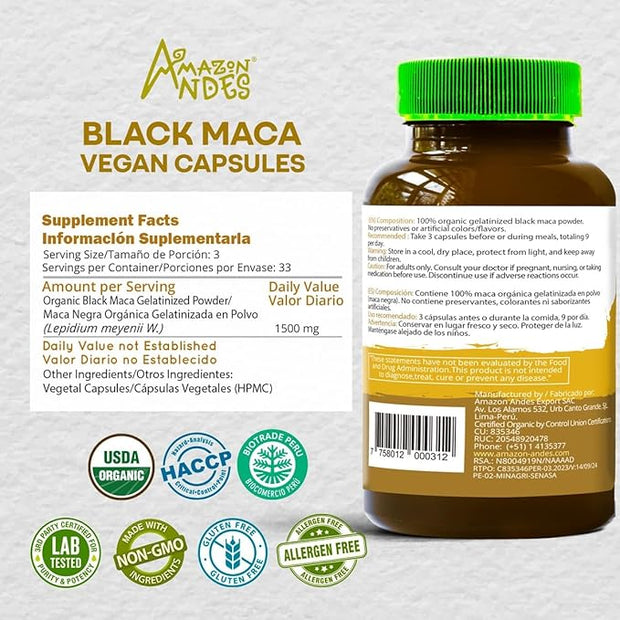 Black Maca Root Capsules l Organic 1500mg per