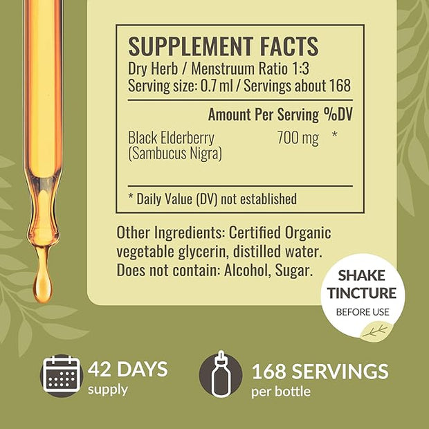 HERBAMAMA Black Elderberry Drops 42-Day Supply.