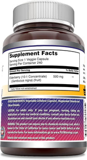 Amazing Formulas Elderberry (10:1 Concentrate) Supplement 500 Mg 240 Capsules