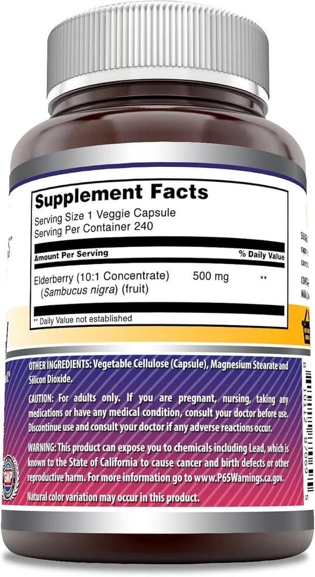 Amazing Formulas Elderberry (10:1 Concentrate) Supplement 500 Mg 240 Capsules