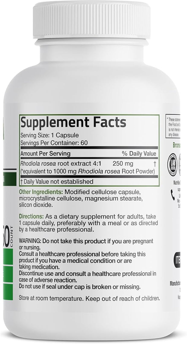 Bronson Rhodiola Rosea Vegetarian Capsules 60 Count