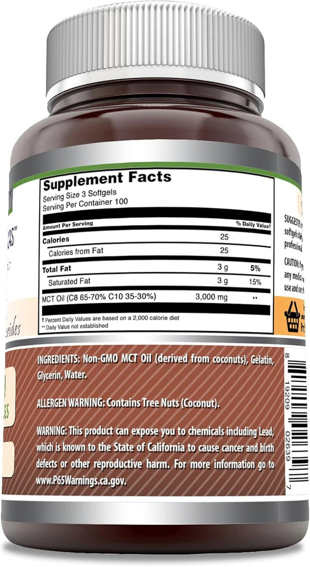 Amazing Formulas MCT Oil Supplement | 1000 Mg Per Serving | 300 Softgels | Non-GMO | Gluten-Free | Made in USA