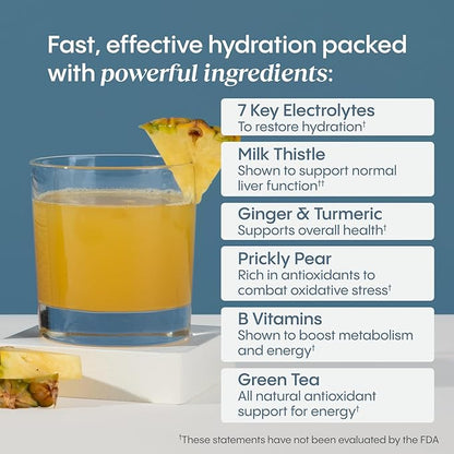 Hydralyte Liver Support + Electrolyte Mix with Milk Thistle, Turmeric, Ginger, Prickly Pear, Green Tea Extract Formulated for Rapid Rehydration (Pineapple Mango Ginger, 20 Packets)