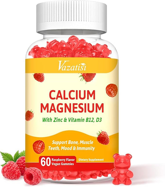 Calcium Magnesium Zinc Gummies with Vitamin D3 & B12, Sugar
