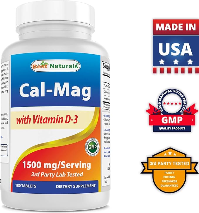 Best Naturals Calcium Magnesium with Vitamin D3 1500mg 1500mg Serving 180 Tablets (180 Count 3))