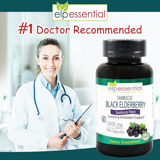 ELP ESSENTIAL Black Elderberry Capsules 2000mg 100 Count