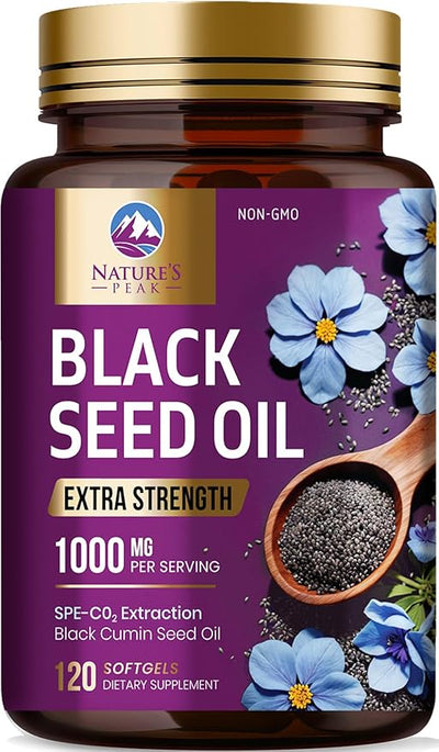 Black Seed Oil 1000mg - Premium Extra Strength Nigella Sativa Black Seed Oil - Black Cumin Seed Oil for Skin, Digestive Health & Immune Support - Non-GMO, Sugar Free & Bottled in USA - 120 Softgels