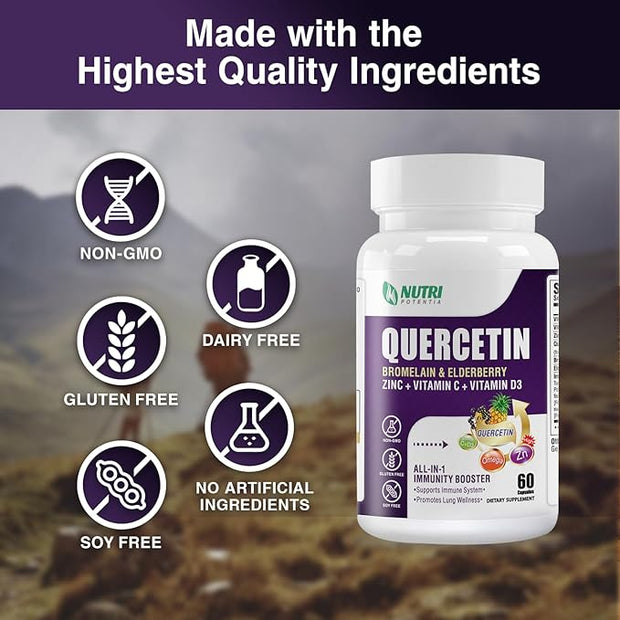 Quercetin with Bromelain, Quercetin 500mg Capsules, D3, Zinc 60 Capsules
