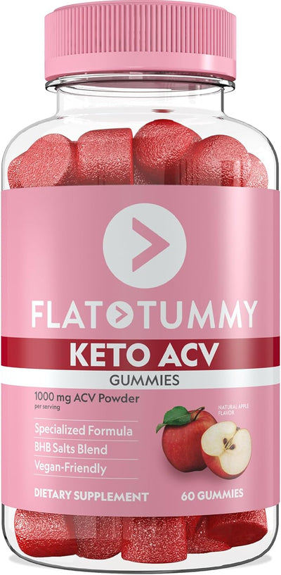 Flat Tummy Keto ACV Gummies, 60 Count – Specialized Formula, Post GLP-1 Keto Supplement, Vegan-Friendly, Non-GMO - Apple Cider Vinegar Gummies, BHB Salts, Beet and Pomegranate Superfood Powders