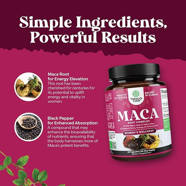 Organic Maca Root Capsules for Women 60ct