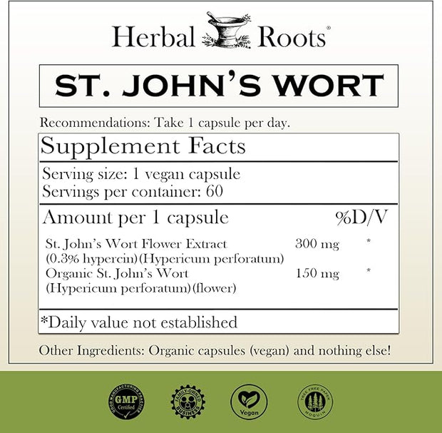 Herbal Roots St Johns Wort Capsules 450 mg 60 Vegan
