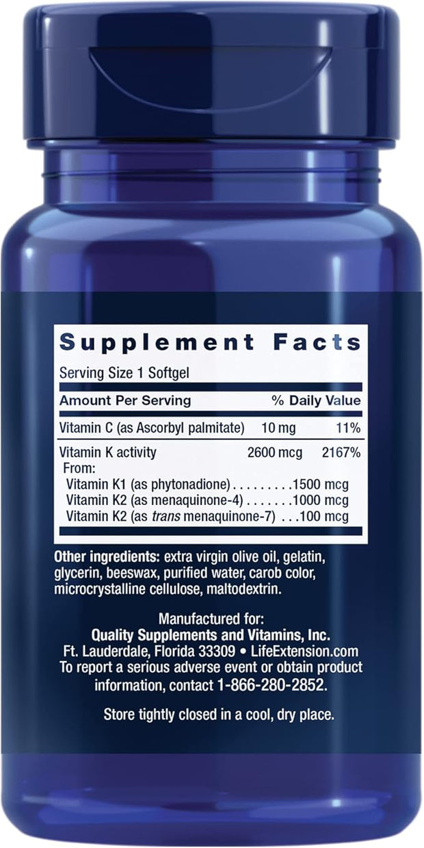 Life Extension Super K, vitamin K1, K2 mk-7, mk-7, vitamin K2 mk-4, mk-4, vitamin 3-month supply, 1 Daily, 90 softgels