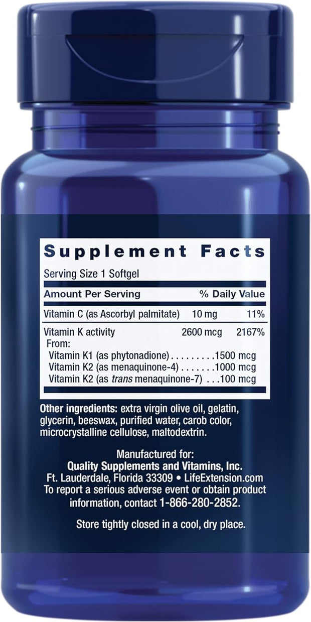 Life Extension Super K, vitamin K1, K2 mk-7, mk-7, vitamin K2 mk-4, mk-4, vitamin 3-month supply, 1 Daily, 90 softgels
