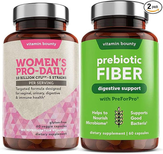 Vitamin Bounty Women's Probiotic & Prebiotic Bundle: Vaginal & Digestive Health Support, pH Balance with Cranberry, Ashwagandha, Delayed-Release Capsules
