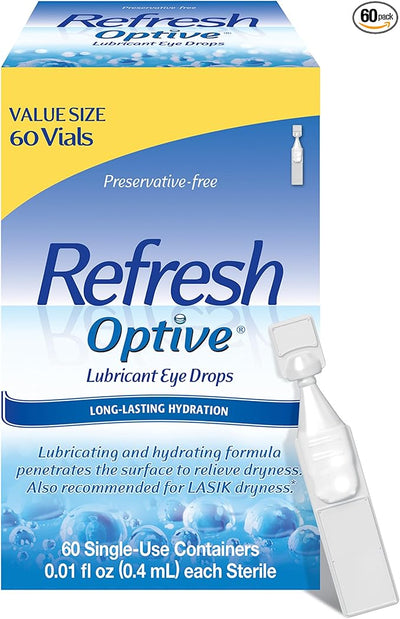 Refresh Optive Lubricant Eye Drops, Preservative-Free, 0.01 Fl 60 Count