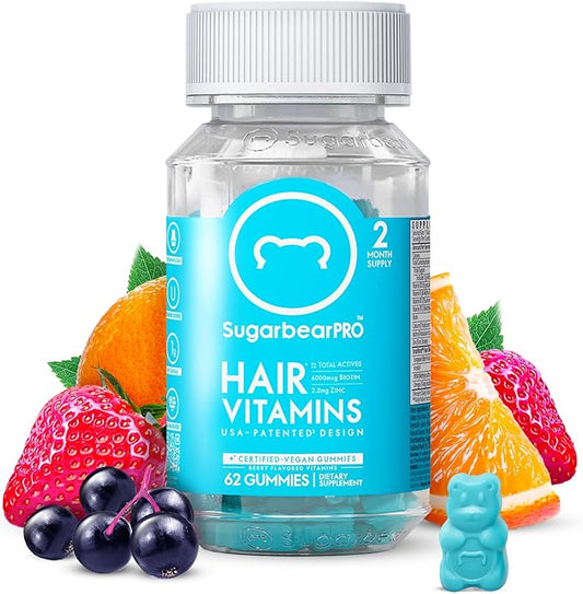 SugarbearPRO Hair Vitamin Extra Strength 6000mcg Men,B12, MSM, 3, Elderberry, 2 Month