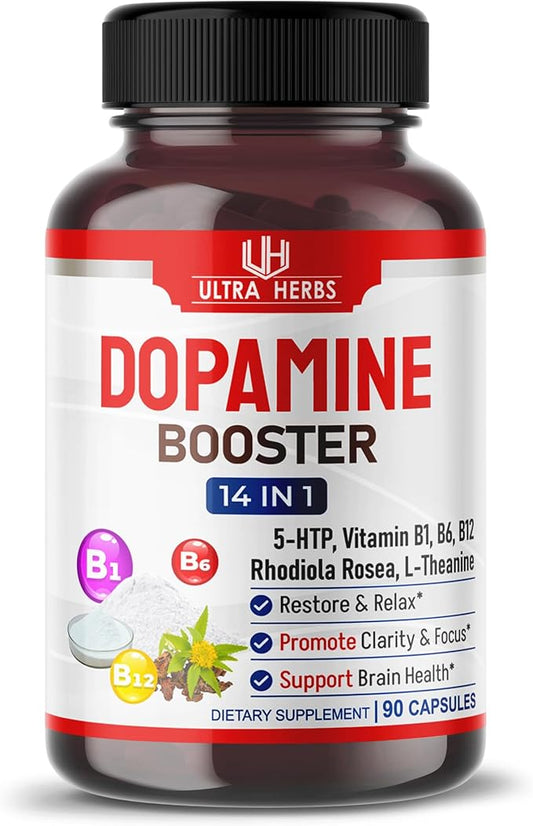 Dopamine Focus Supplement Ashwagandha 5000mg 5-HTP 50mg Rhodiola 2000mg St. 2000mg - B1, B6, B6, B12, B12, L-Theanine