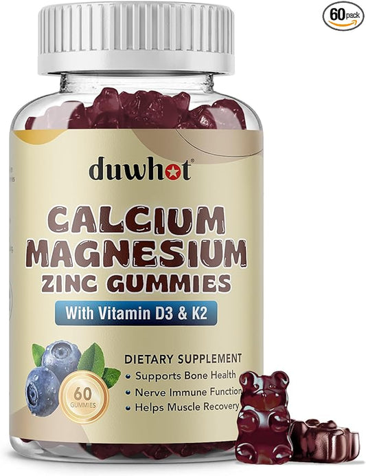 Calcium Magnesium Zinc Gummies with Vitamin D3 & K2, Chewable 60 Count