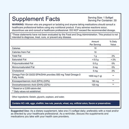 Super Omega-3 Supplement EPA/DHA Fish Oil (30 capsules)