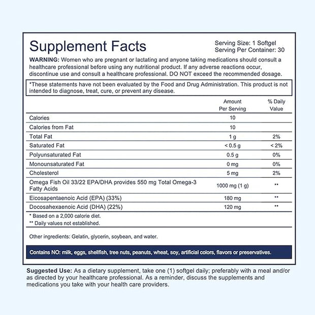 Super Omega-3 Supplement EPA/DHA Fish Oil (30 capsules)