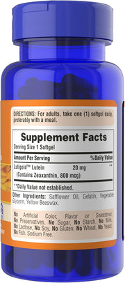 Puritan's Pride Lutein and Zeaxanthin Supplements for Eyes, Zeaxanthin 800mcg plus Lutein 20mg Once Daily Softgels, 240 Day Supply - 120 Count (Pack of 2) (Package May Vary)