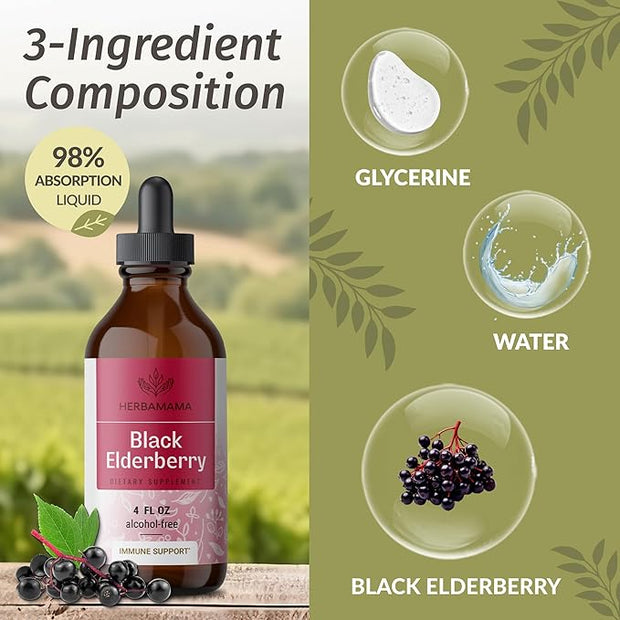HERBAMAMA Black Elderberry Drops 42-Day Supply.