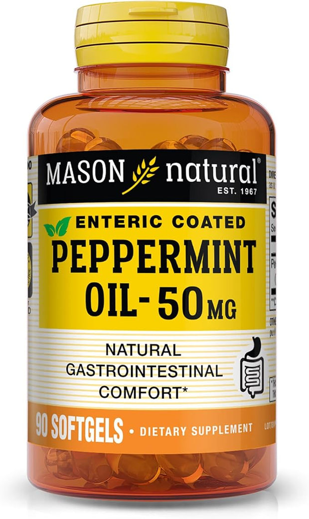 MASON NATURAL Peppermint Oil 50 mg Enteric Coated - Natural Gastrointestinal Comfort, Supports a Healthy Gut, Bowel Soothing Dietary Supplement, 90 Softgels.