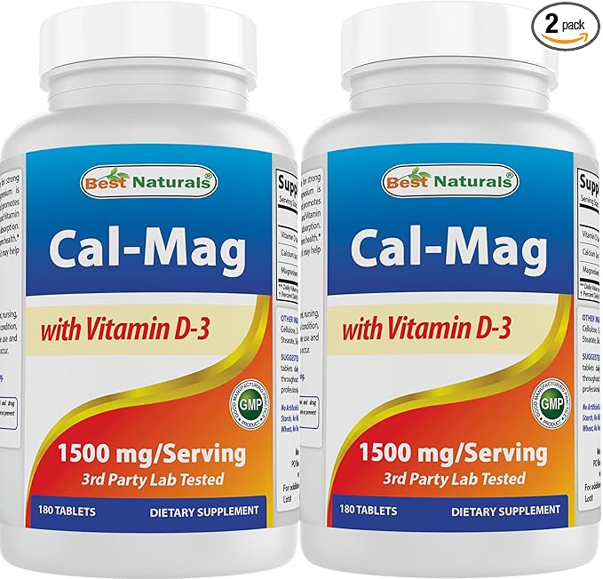 Best Naturals Calcium Magnesium with Vitamin D3 1500mg 1500mg Serving 180 Tablets (180 Count 2))