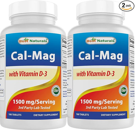 Best Naturals Calcium Magnesium with Vitamin D3 1500mg 1500mg Serving 180 Tablets (180 Count 2))