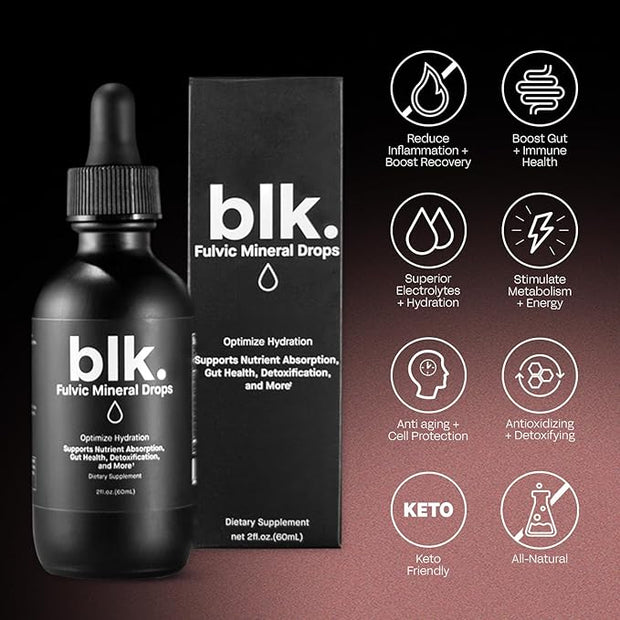 blk. PH 8+ Natural Mineral Alkaline Water Drops Electrolyte Infused with Fulvic and Amino Acids, Zero Sugar, 2oz.