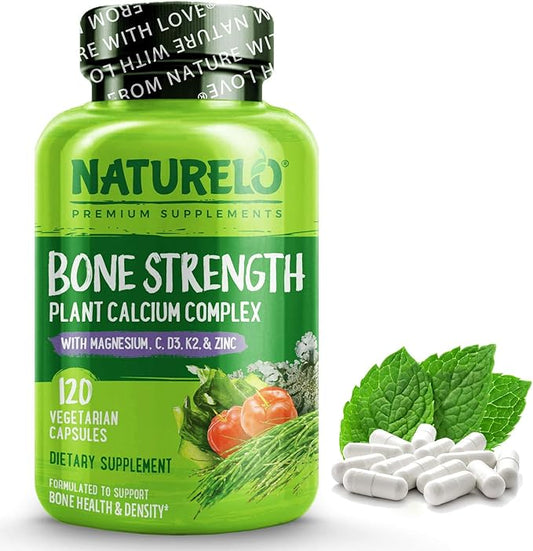 NATURELO Calcium Supplement 600mg, Vitamin D3, K2, K2, C, 120 Vegetarian