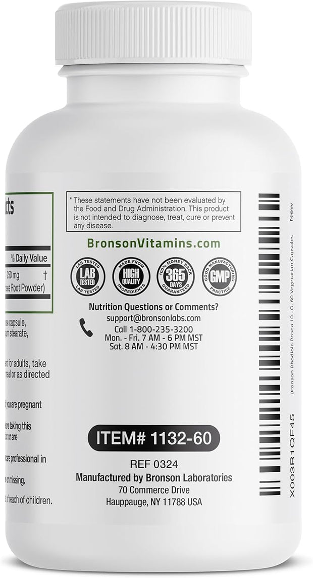 Bronson Rhodiola Rosea Vegetarian Capsules 60 Count