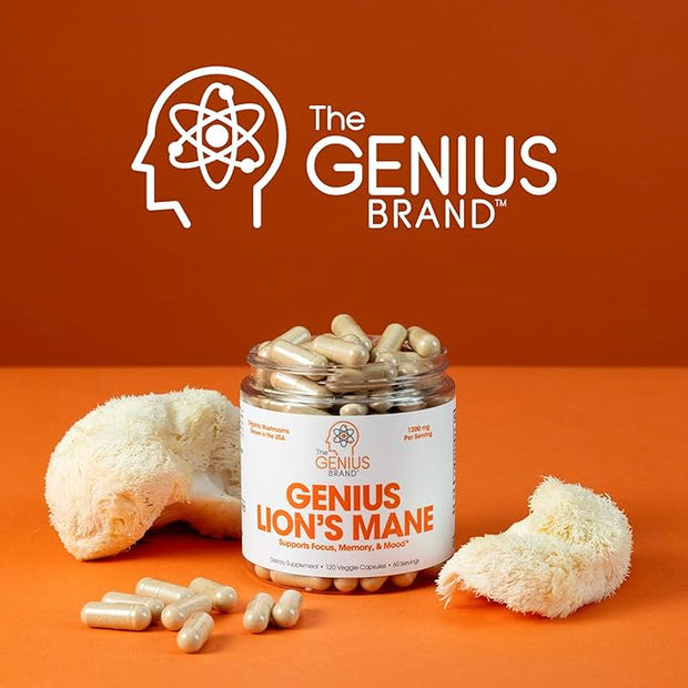 Genius Lions Mane Supplement Capsules 1200mg per 120 Veggie