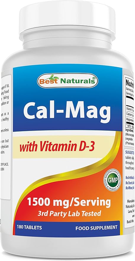 Best Naturals Calcium Magnesium with Vitamin D3 1500mg 1500mg Serving 180 Tablets (180 Count 1))