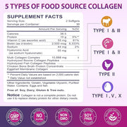 Multi Collagen Peptides Softgel - Type I, II, III, V, X - Hydrolyzed Collagen Peptides with Biotin, Vitamin C, Hyaluronic Acid, Supports Skin Hair Nail, Grass-Fed, Non-GMO, 60 Softgel, 1 Pack