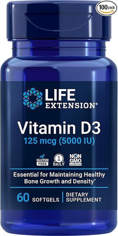 Life Extension DHEA 25mg Hormone Balance & Vitamin D3 5000IU Bone Health - 100 Capsules & 60 Softgels