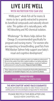 New Chapter Wholemega for Moms Fish Omega-3 + D3 for 90 ct, 500mg Softgels