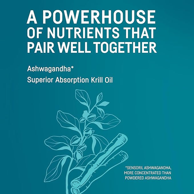 Kori Stress & Body Adaptogen Supplement - Krill Oil & Ashwagandha/Omega-3 Fatty Acids for Heart, Brain, Eye, & Joint Health/Occasional Stress, Mood, & Sleep Support / 80 softgels (Pack of 3)