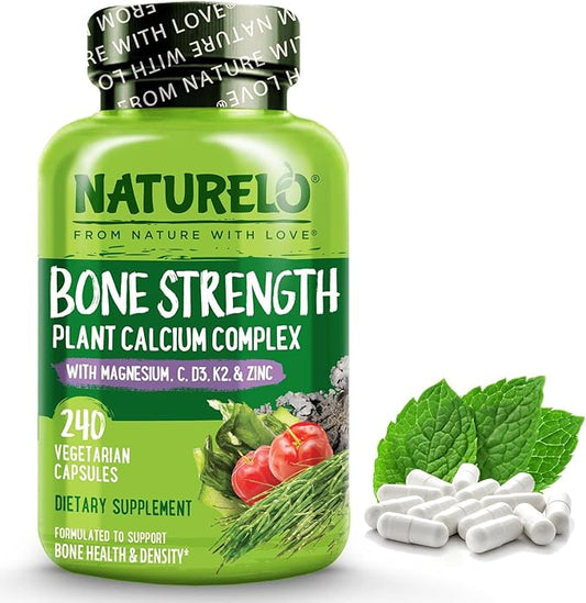 NATURELO Calcium Supplement 600mg, Vitamin D3, K2, K2, C, 240 Vegetarian