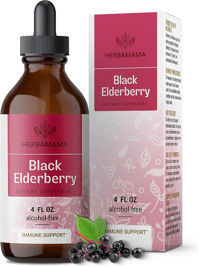 HERBAMAMA Black Elderberry Drops 42-Day Supply.