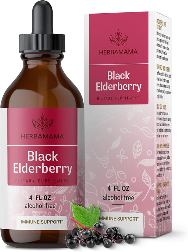 HERBAMAMA Black Elderberry Drops 42-Day Supply.