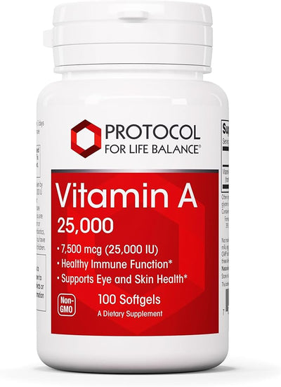 PROTOCOL FOR LIFE BALANCE Vitamin A 25,000 IU - Eye, Retina, and Immune Health - 100 Softgels