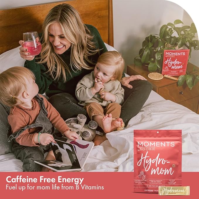 Boobie Hydromom Superfood Electrolyte Drink Mix, Strawberry Kiwi | Refreshing Energy & Hydration Boost for Mamas | On-The-Go & Travel Essentials for Pregnancy, Lactation, & Beyond, 15 Packets