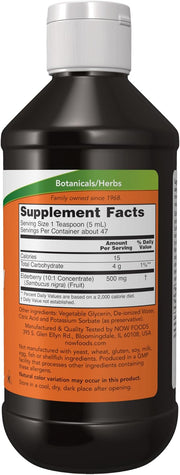 NOW Supplements, Elderberry Liquid 500 mg, 10:1 Concentrate, 8-Ounce