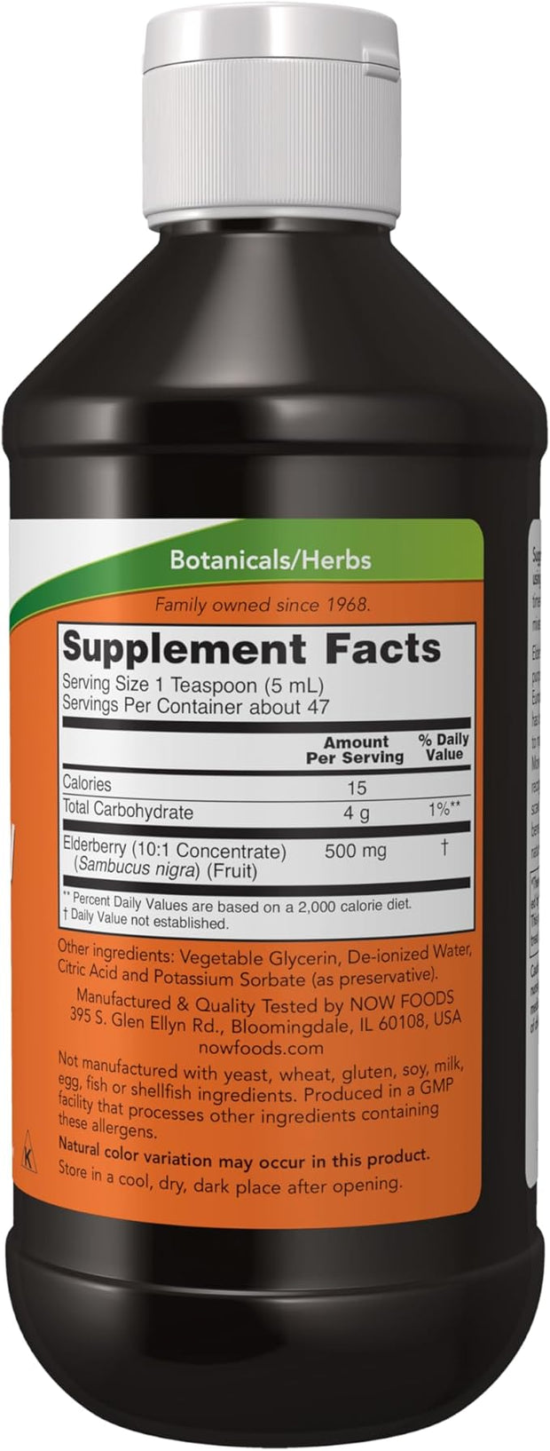 NOW Supplements, Elderberry Liquid 500 mg, 10:1 Concentrate, 8-Ounce