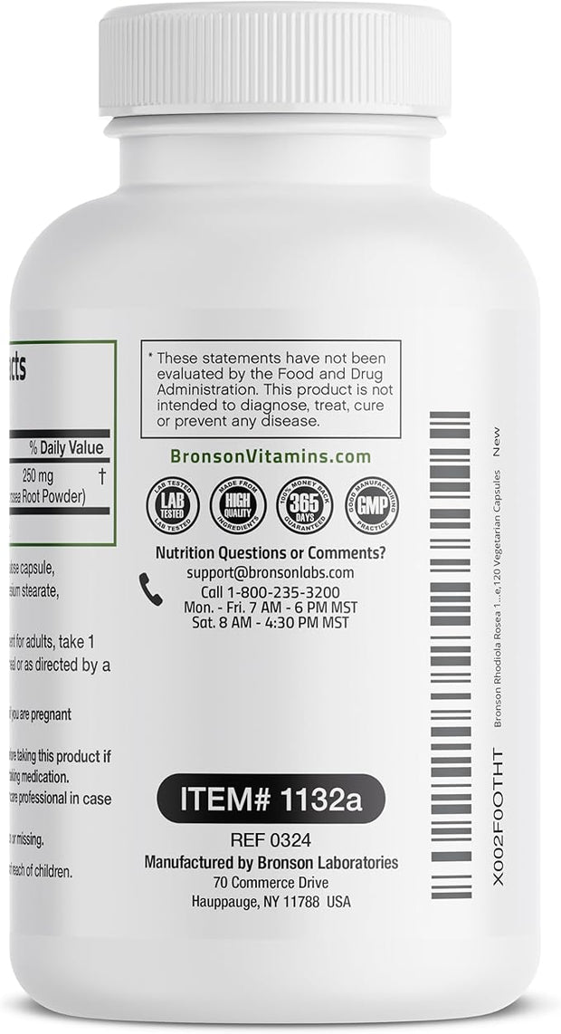 Bronson Rhodiola Rosea Vegetarian Capsules 120 Count