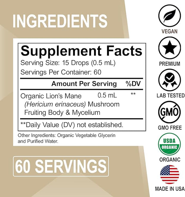 Lions Mane Mushroom Supplement Drops 1oz