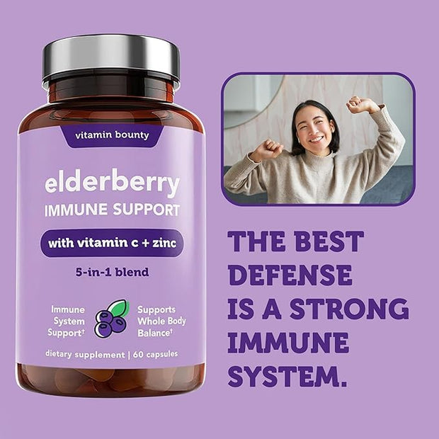Vitamin Bounty Elderberry Immune Support 5-in-1 Blend, 60 Capsules, 2 Pack